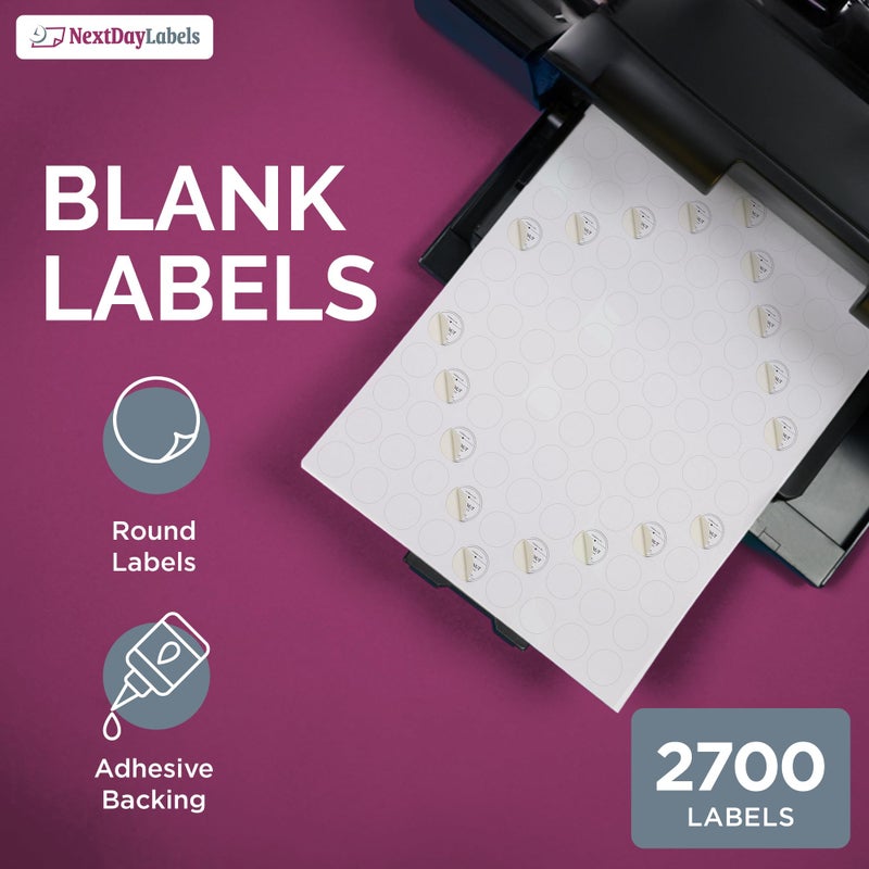 NextDayLabels 0.75 Inch Round Circle Stickers White for Bleeds Laser Inkjet - 108 Per Sheet Self-Adhesive Color Coding Inventory Labels Made in USA - 2700 Labels - Image 3